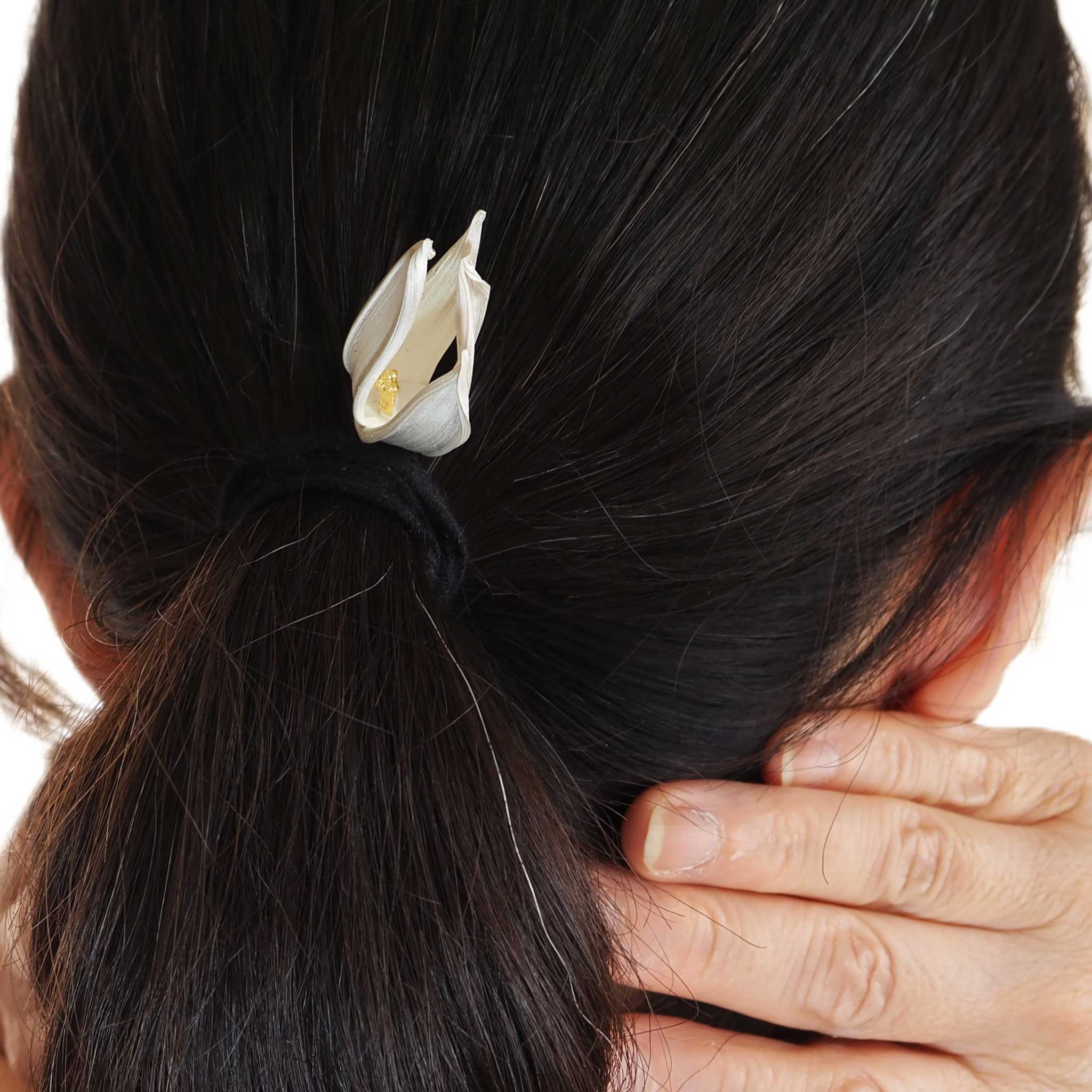 Moonlit Flowers Hair Pin in Silver with 24ct Gold